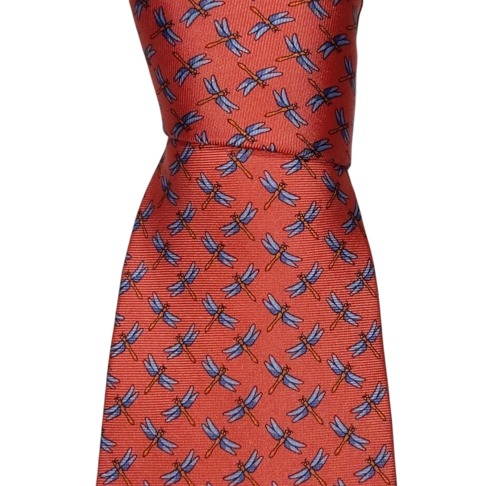 Brooks Brothers Makers Long Silk Necktie Mens Coral Pink Dragonfly Designer Tie